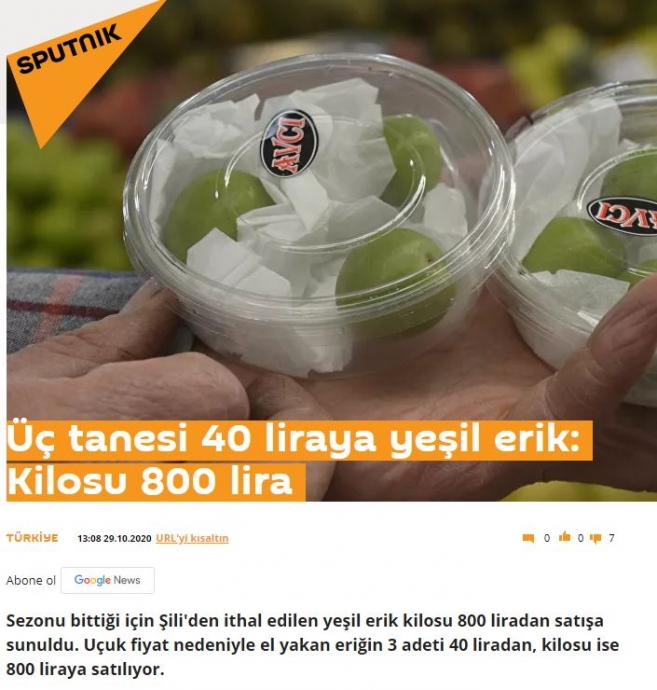 üç tane yeşil eriğin 40 liraya satılması