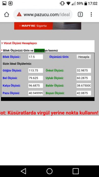 bilek ölçüsüne göre ideal vücut ölçüleri