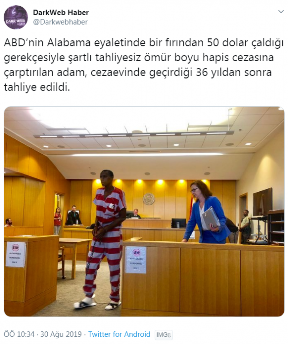50 dolar çaldığı için 36 yıl hapis yatan adam