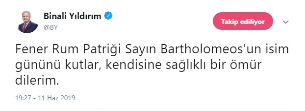 binali yıldırım ın patrik e ekümenik demesi
