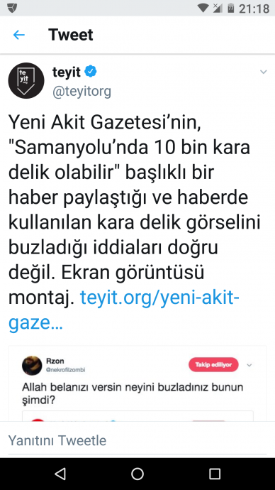 yeni akit kara delik haberi yalanı