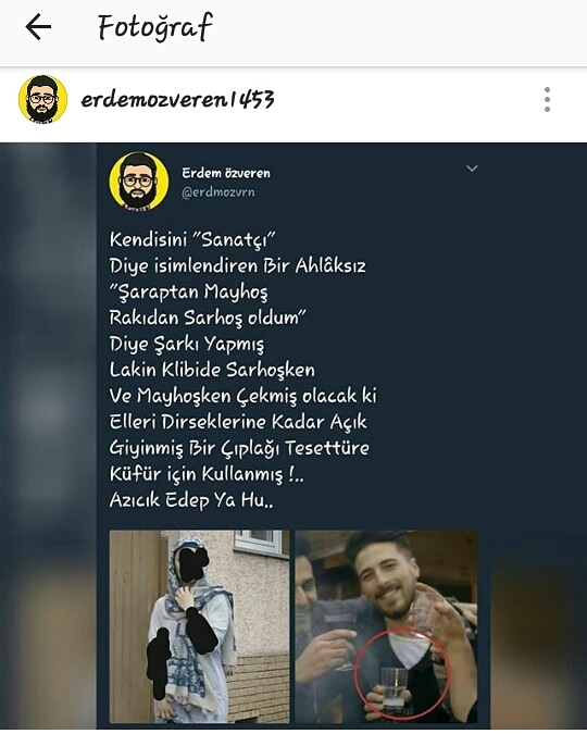 klipte kapalı kız oynatılmasını sorun yapan tip