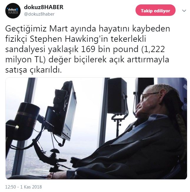 hawking in tekerlekli sandalyesinin satılması