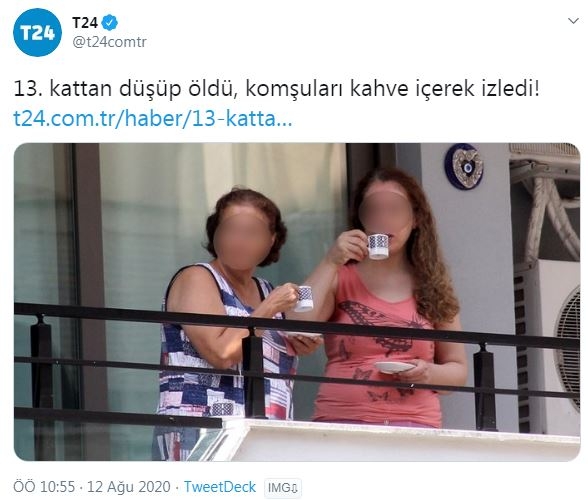 aşağı düşen komşuyu kahve içerek izlemek