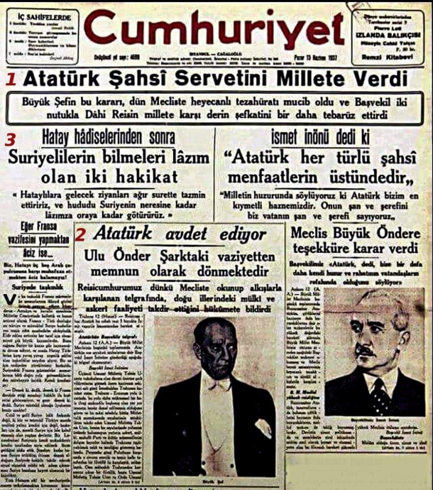 13 haziran 1937 cumhuriyet gazetesi manşeti