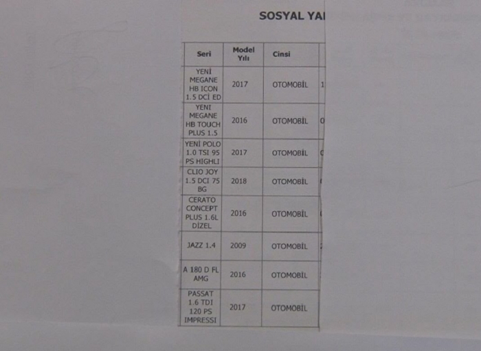 8 adet arabası olup sosyal yardıma başvuran kişi