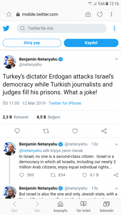 benjamin netanyahu nun diktatör erdoğan tweeti
