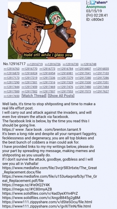 cami saldırganının 4chan daki paylaşımı
