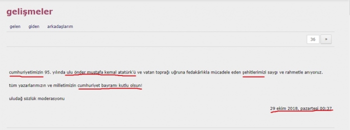 uludağ sözlük 29 ekim cumhuriyet bayramı mesajı