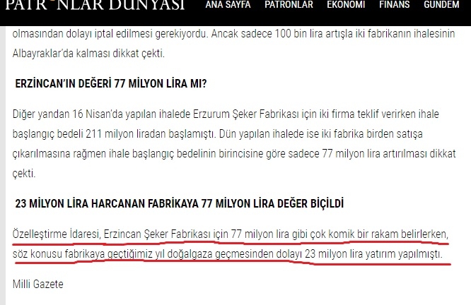 23 milyon harcanan fabrikayı 77 milyona satmak
