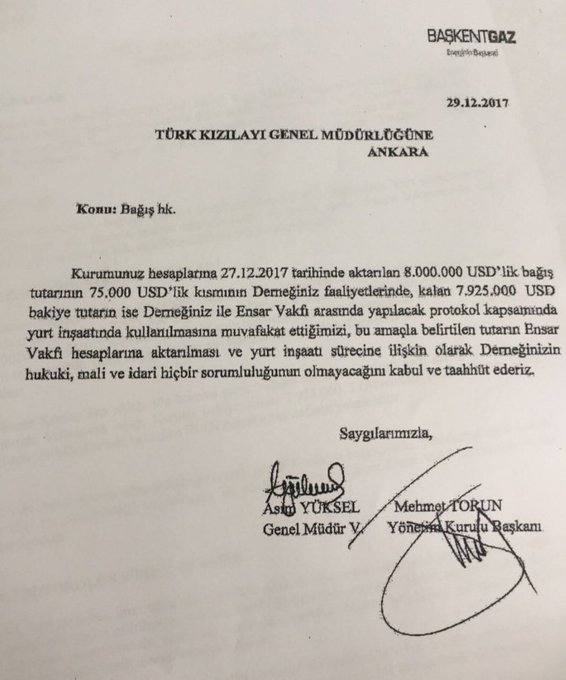 8 milyon dolar kızılay bağışının ensar a verilmesi