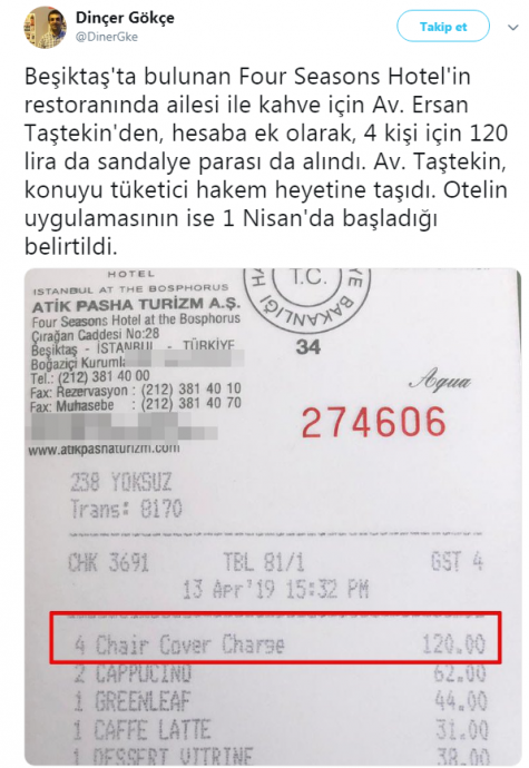 four seasons otelinde kahve içene sandalye 30 tl