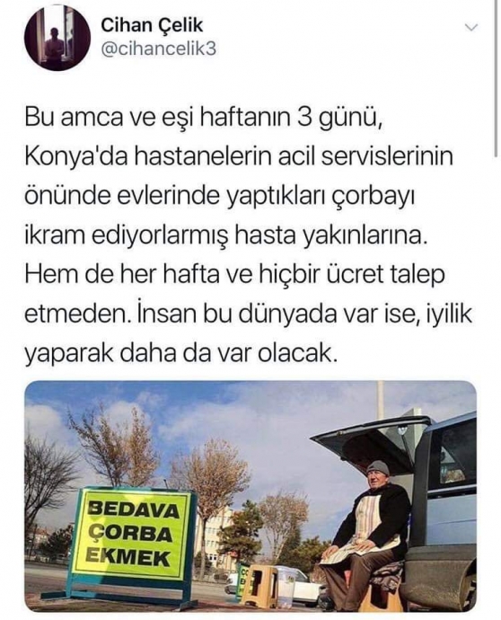 konyada bedava çorba ekmek dağıtan amca