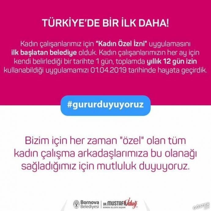 bornova belediyesinden 12 gün regl izni