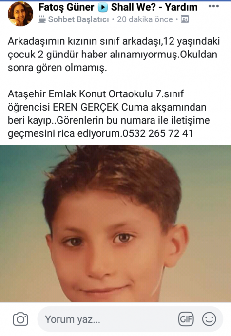 ataşehir de 12 yaşındaki kayıp eren gerçek