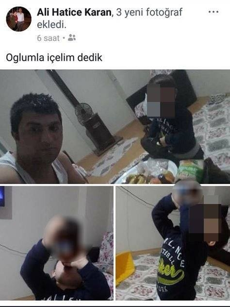 5 yaşındaki oğluna içki içirip foto paylaşan baba