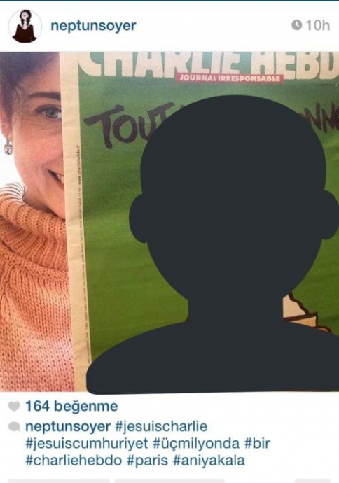 neptün soyer in charlie hebdo ya destek paylaşımı