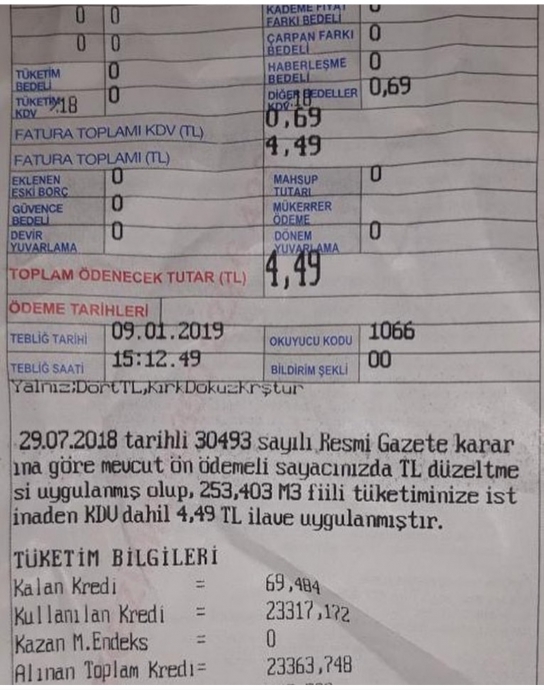 kartlı doğalgaz abonelerine tl düzeltme faturası