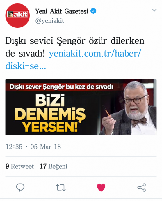 dışkı sevici celal şengör özür dilerken de sıvadı
