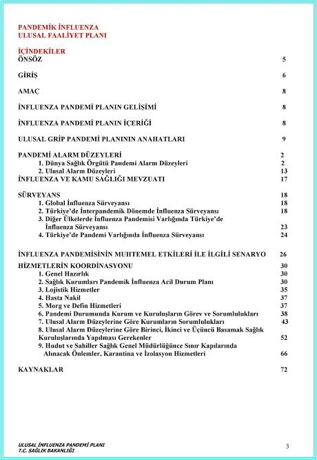 pandemik influenza ulusal hazırlık planı