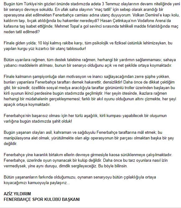 aziz yıldırım ın fb taraftarına fetöcü demesi