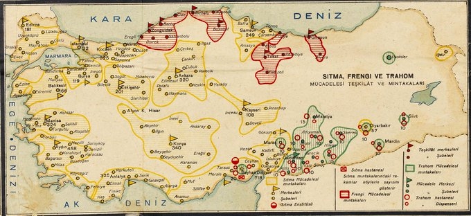 1938 yılı salgınla mücadele haritası