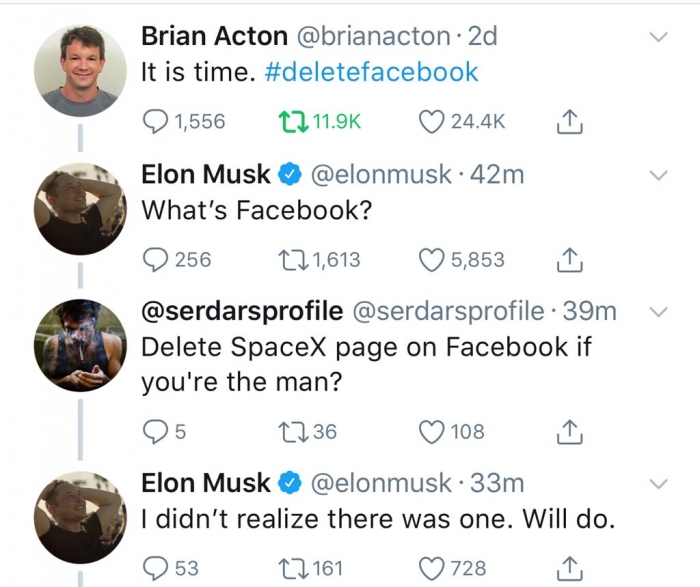 elon musk adamsan spacex sayfanı face ten silersin