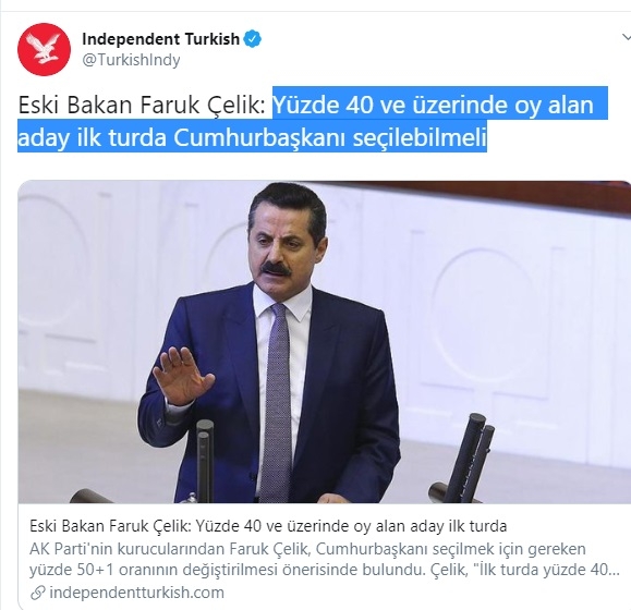 cumhurbaşkanlığı seçim barajını yüzde 40 a çekmek