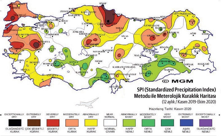 mgm 2020 türkiye kuraklık haritası