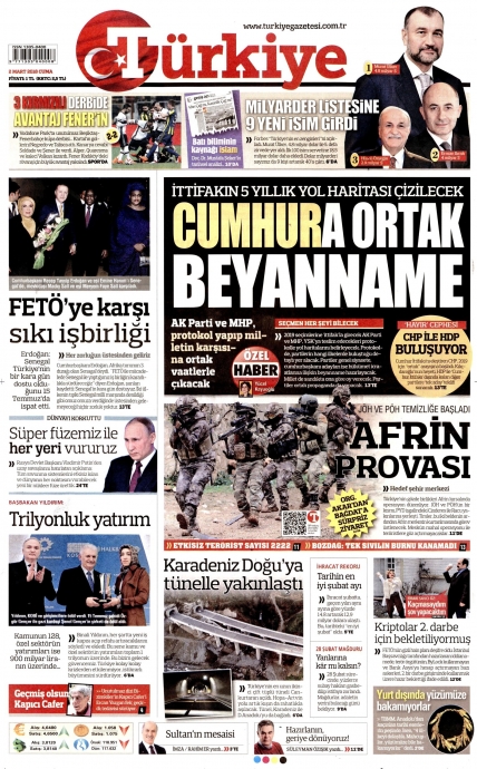 2 mart 2018 yandaş gazete manşetleri