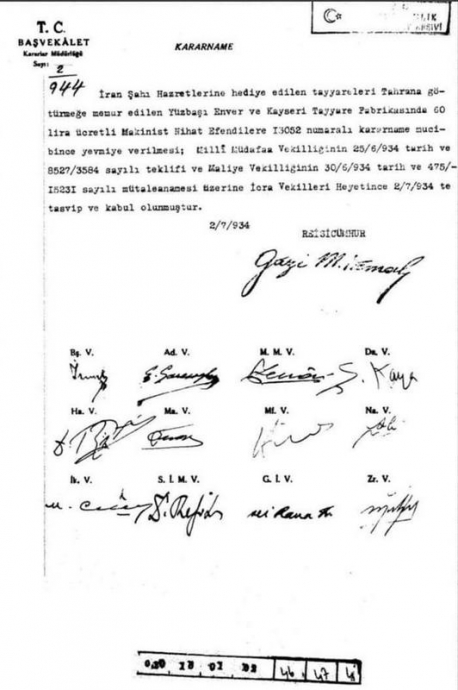 atatürk döneminde iran a hibe edilen uçak