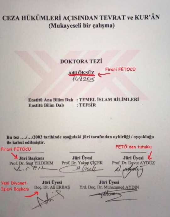 fetöcü adil öksüz ün doktora tezini imzalayanlar