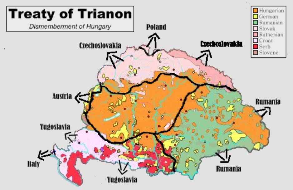 Трианонский мирный договор с венгрией. Treaty of Trianon. Карта Венгрии до Трианонского договора. Трианоновский договор. Трианонский Мирный договор 1920 карта.