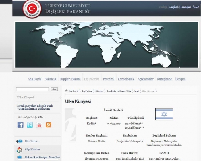 tc dışişleri bakanlığı web sitesi israil sayfası