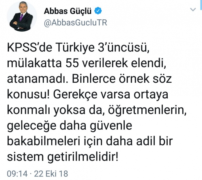 kpss de üçüncü olup mülakatta elenen öğretmen