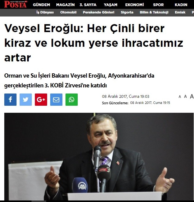 her çinli bir kiraz ve lokum yese ihracat artar