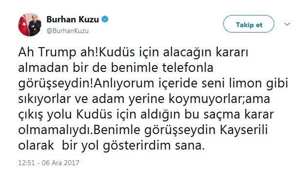 burhan kuzu nun trump beni niye aramadı demesi