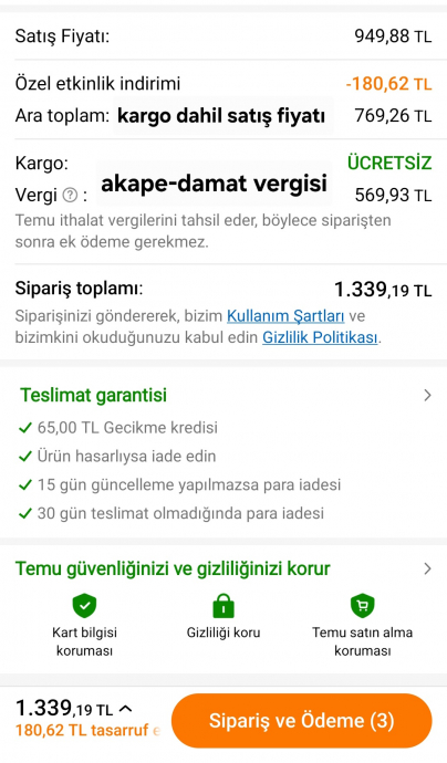 temudan ürün sipariş vermek