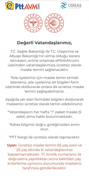 devletin haftada 1 paket ücretsiz maske dağıtması