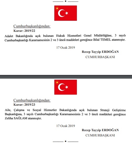 18 ocak 2019 cumhurbaşkanlığı atamaları