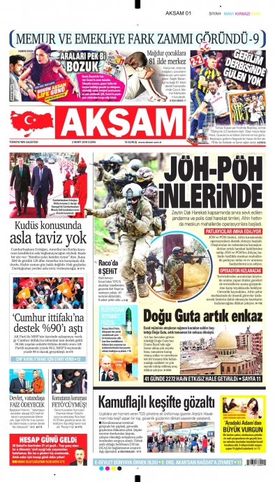 2 mart 2018 yandaş gazete manşetleri