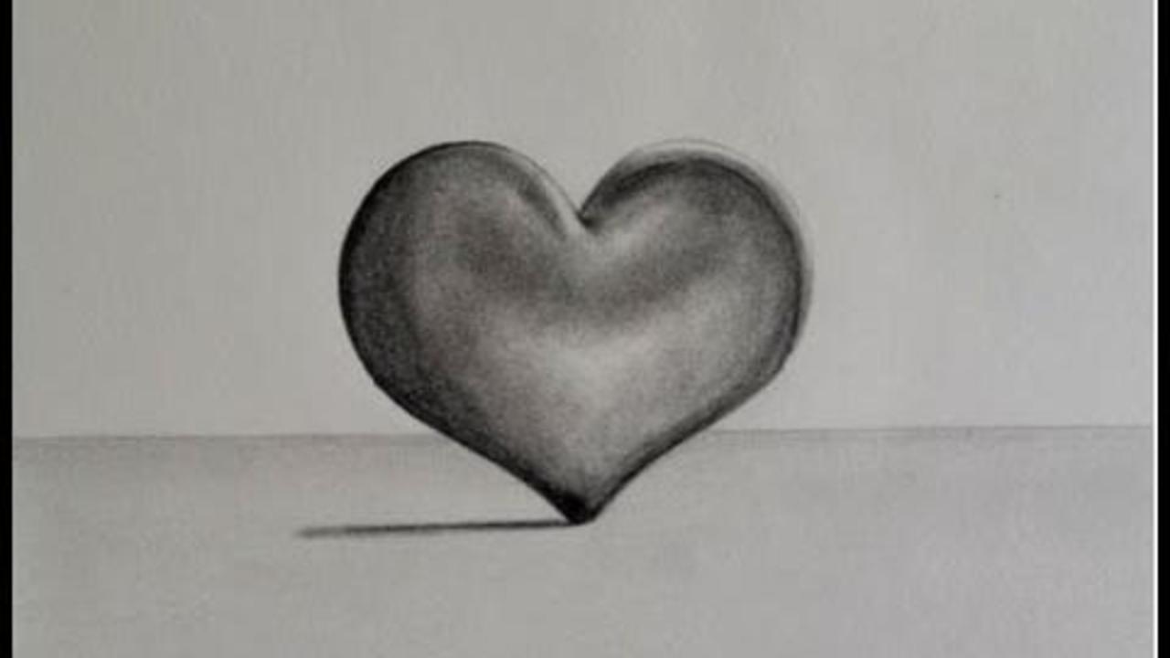 Сердце с тенью карандашом