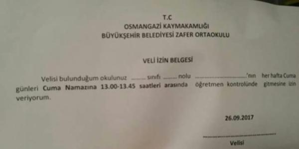 cuma namazı için velilere gönderilen dilekçe