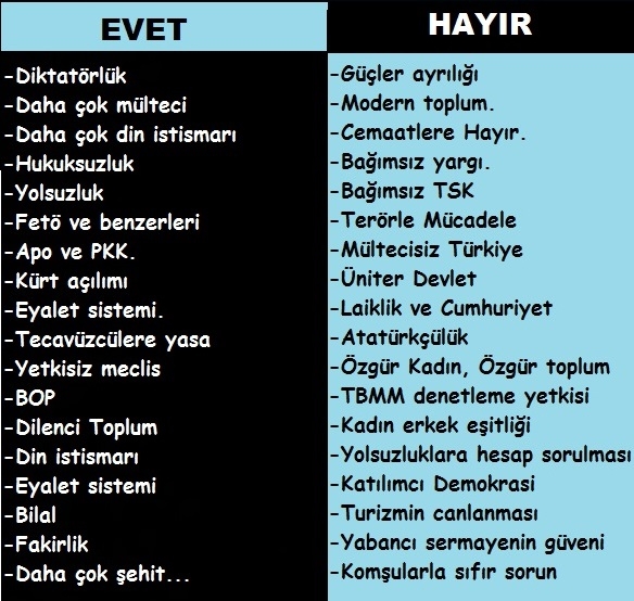evet cephesi vs hayır cephesi