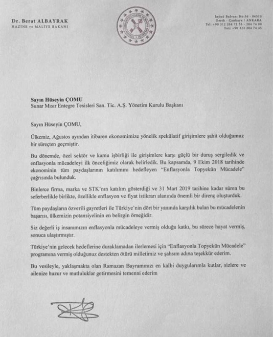b albayrak ın fetöcü işadamına teşekkür mektubu